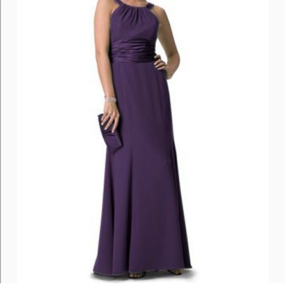 David’s Bridal long halter dress size 6 plum purple bridesmaids prom formal